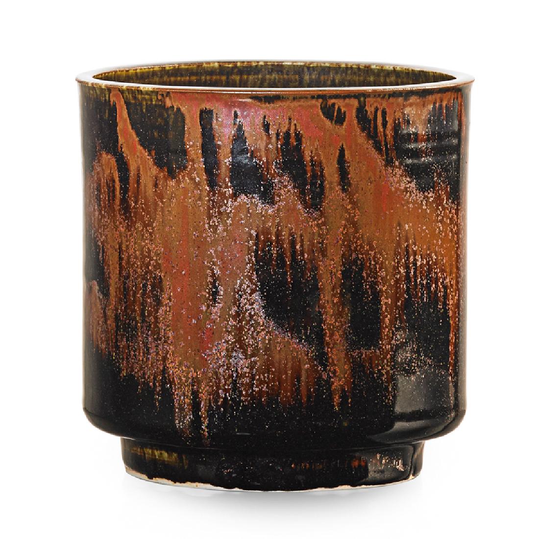 BROTHER THOMAS BEZANSON Small coupe: BROTHER THOMAS BEZANSON (1929 - 2007) Small straight-walled coupe, Honan Tenmoku glaze, Weston, VT Glazed porcelain Incised Benedictine Monks Weston Vermont with ichthys symbol 5 3/4" x 5 3/4"