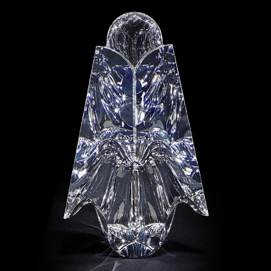 CHRISTOPHER RIES Glass sculpture: CHRISTOPHER RIES (b. 1952) "Enigma," Pennsylvania, 2002 Cut, ground, and polished optical crystal Signed and dated with copyright 22 1/4" x 11 3/8" x 4"