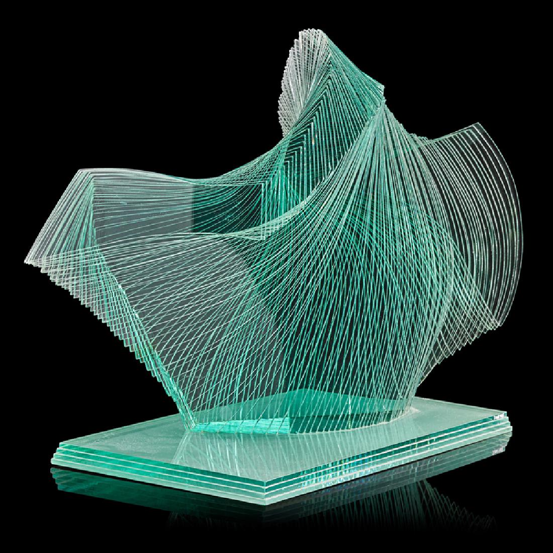 NIYOKO IKUTA Large glass sculpture: NIYOKO IKUTA (b. 1953) "Swing 43," Japan, 1991 Laminated plate glass Signed and dated, museum deaccession number 15 1/2" x 26" x 10" Provenance: The Marilyn and Eugene Glick Collection of Contemporary