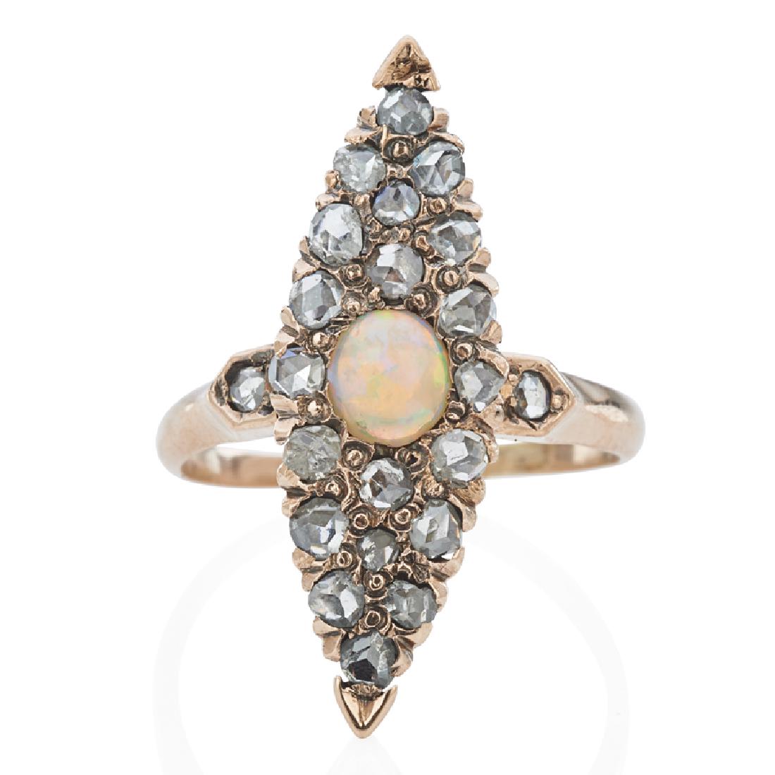 VICTORIAN OPAL & DIAMOND YELLOW GOLD NAVETTE RING (1 of 1)