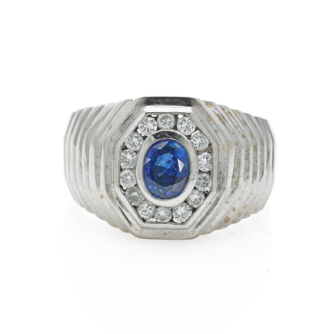 GENTLEMAN'S SAPPHIRE, DIAMOND & WHITE GOLD RING (1 of 1)