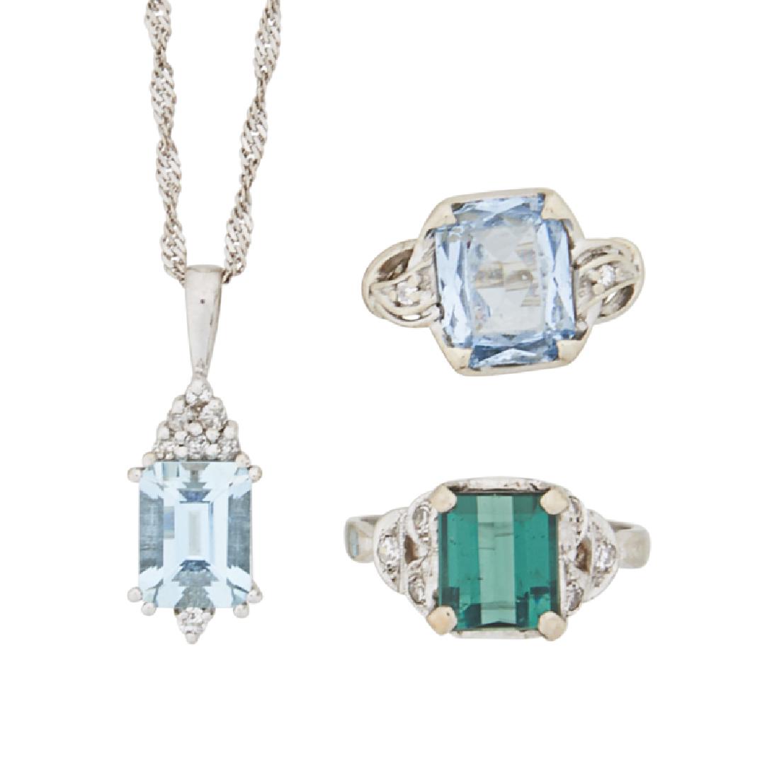 AQUAMARINE OR "ALEXANDRITE" DIAMOND, WHITE GOLD JEWELRY (1 of 1)
