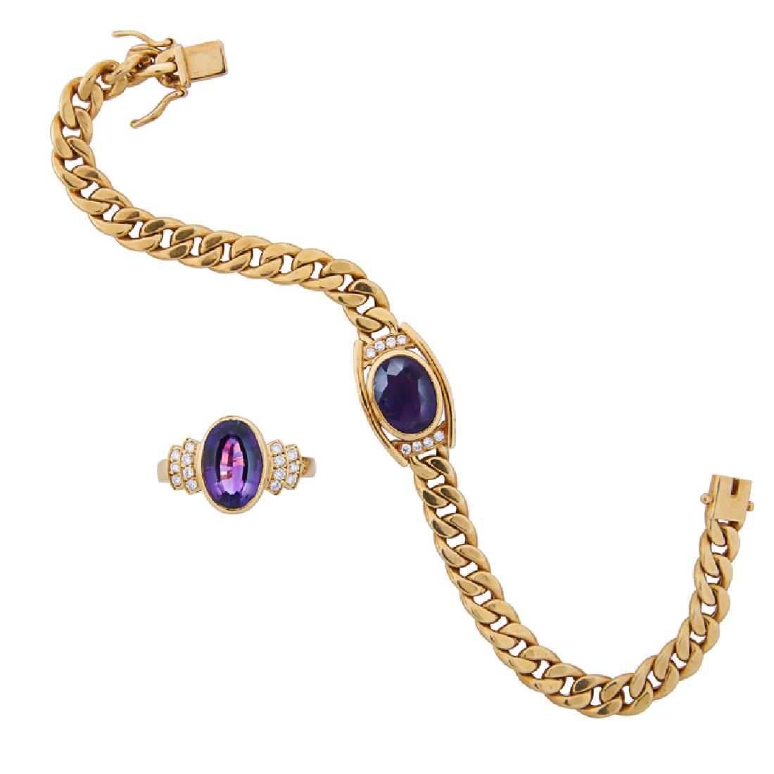 AMETHYST, DIAMOND & YELLOW GOLD RING & BRACELET (1 of 1)