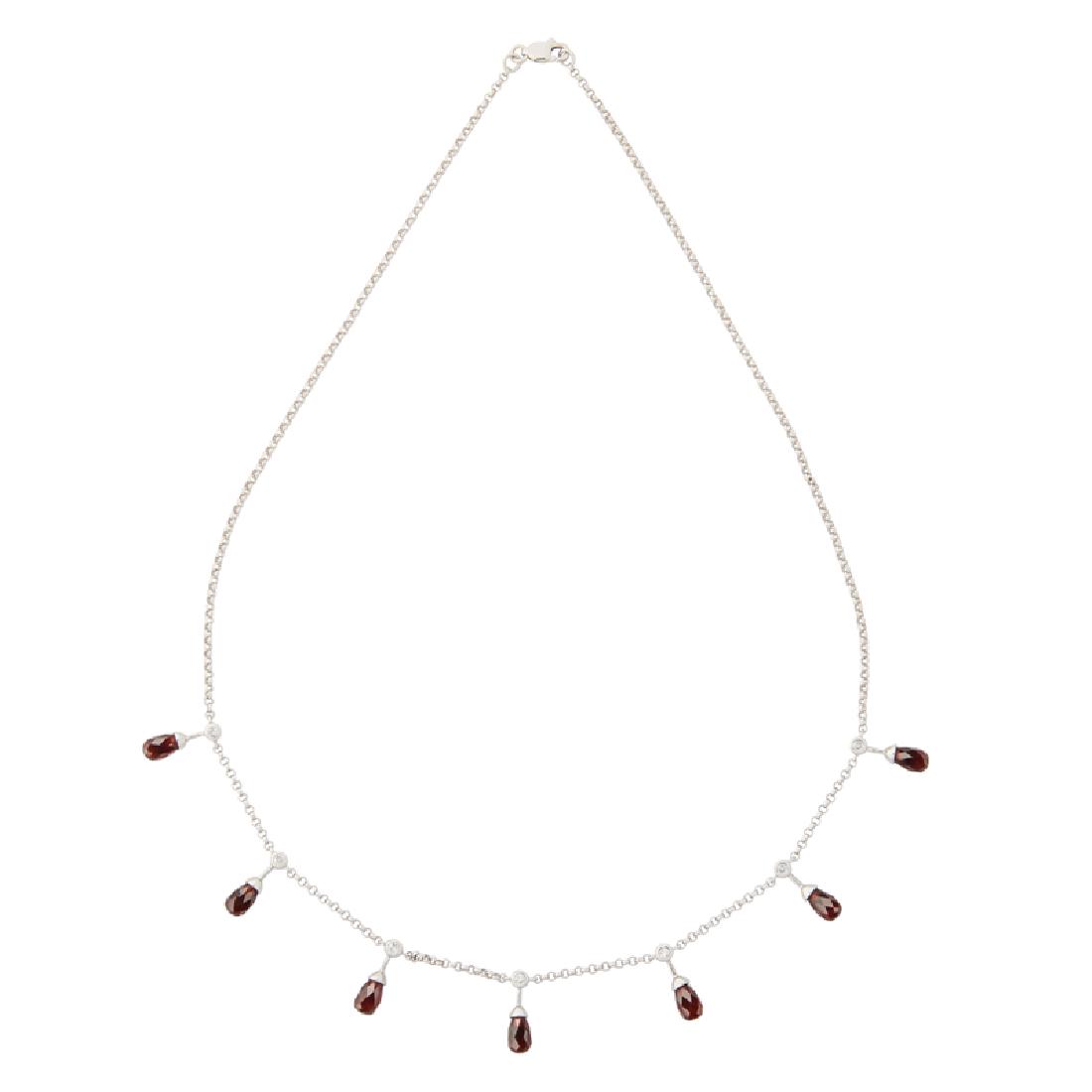 GARNET, DIAMOND & WHITE GOLD FRINGE NECKLACE (1 of 1)