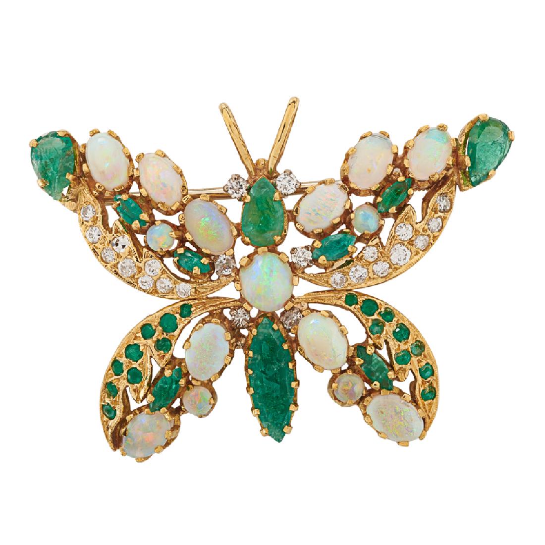 OPAL, EMERALD & DIAMOND YELLOW GOLD BUTTERFLY PENDANT (1 of 1)