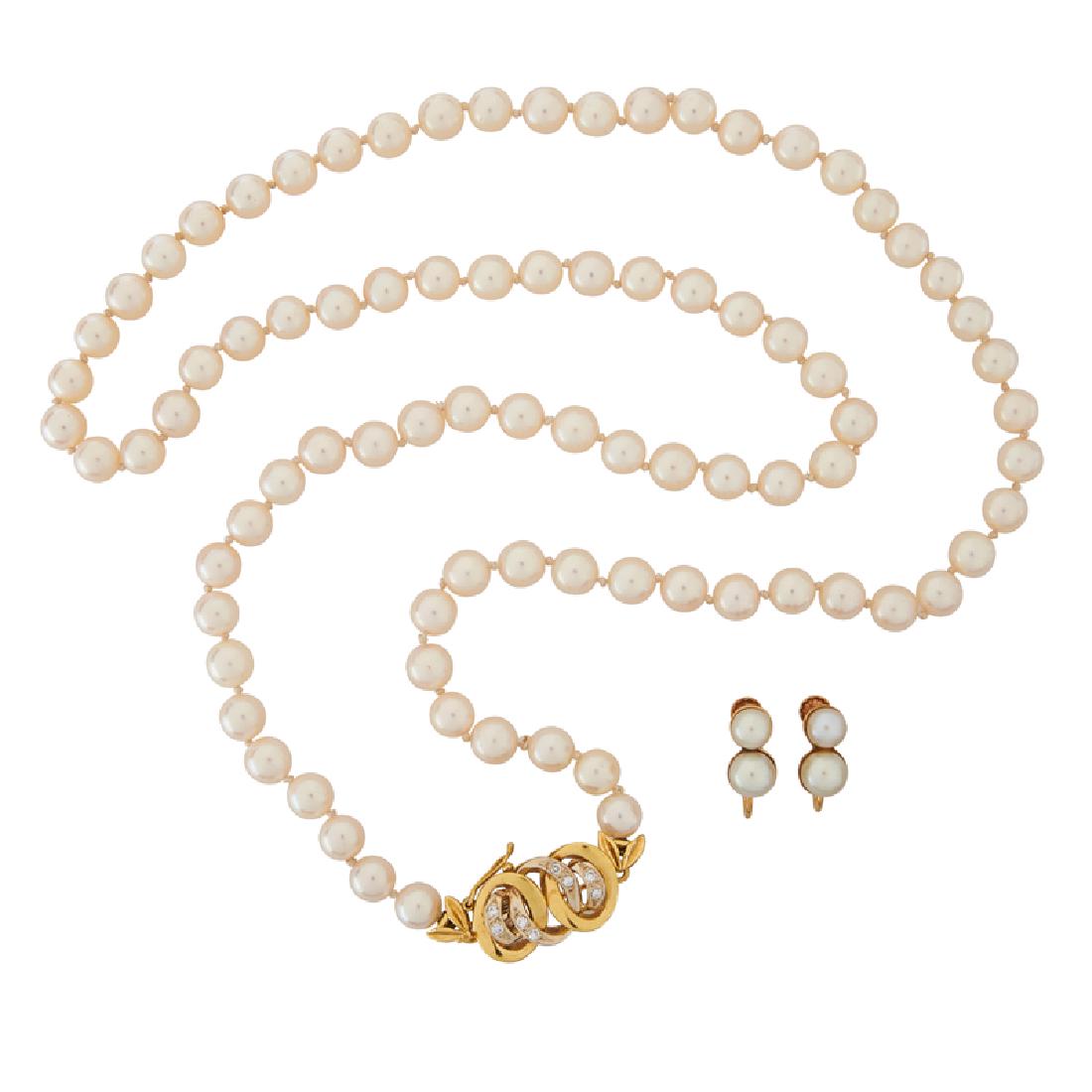 AKOYA PEARL & GOLD NECKLACE & EARRINGS, INCL. DIAMONDS (1 of 1)