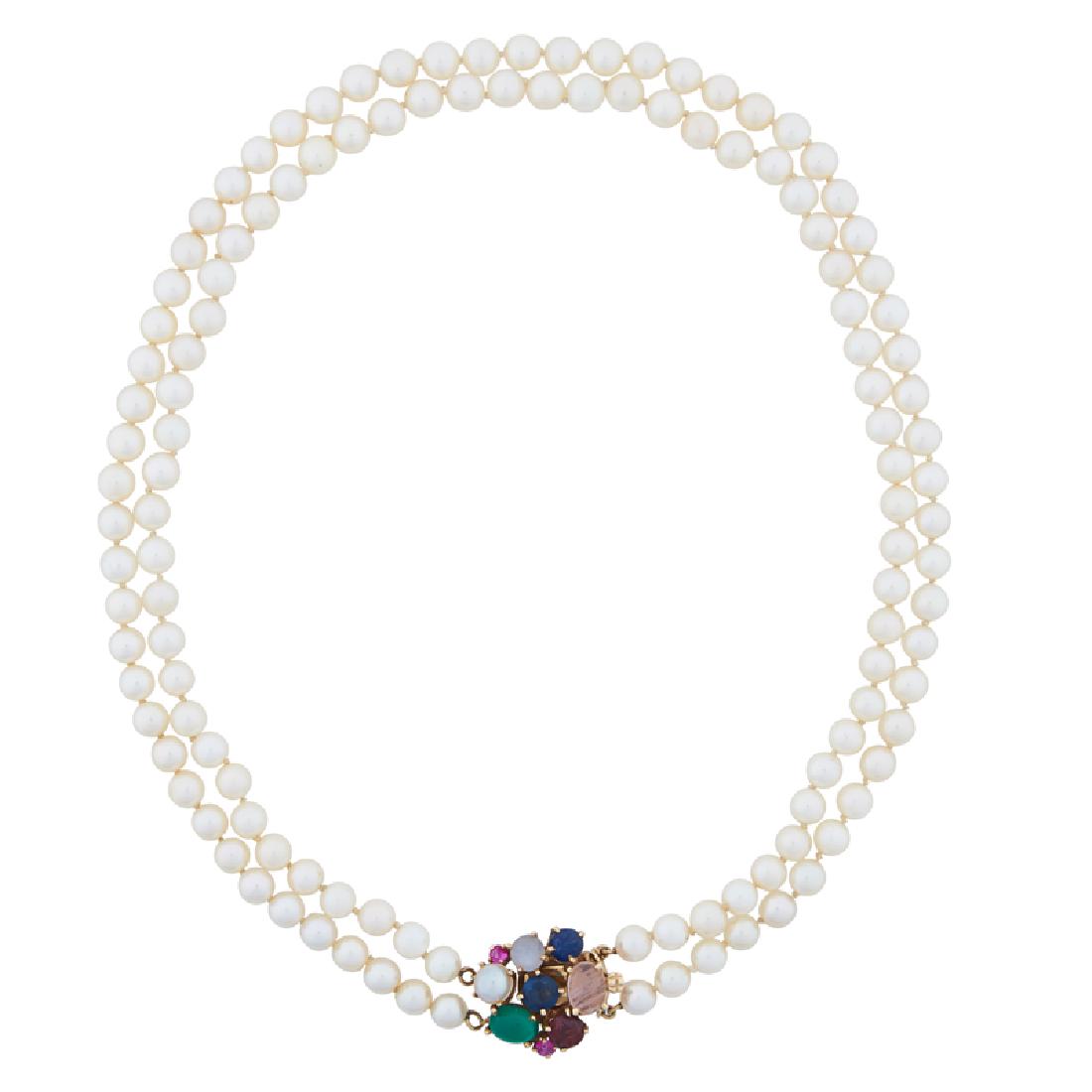 DOUBLE STRAND PEARL & GEM-SET NECKLACE (1 of 1)