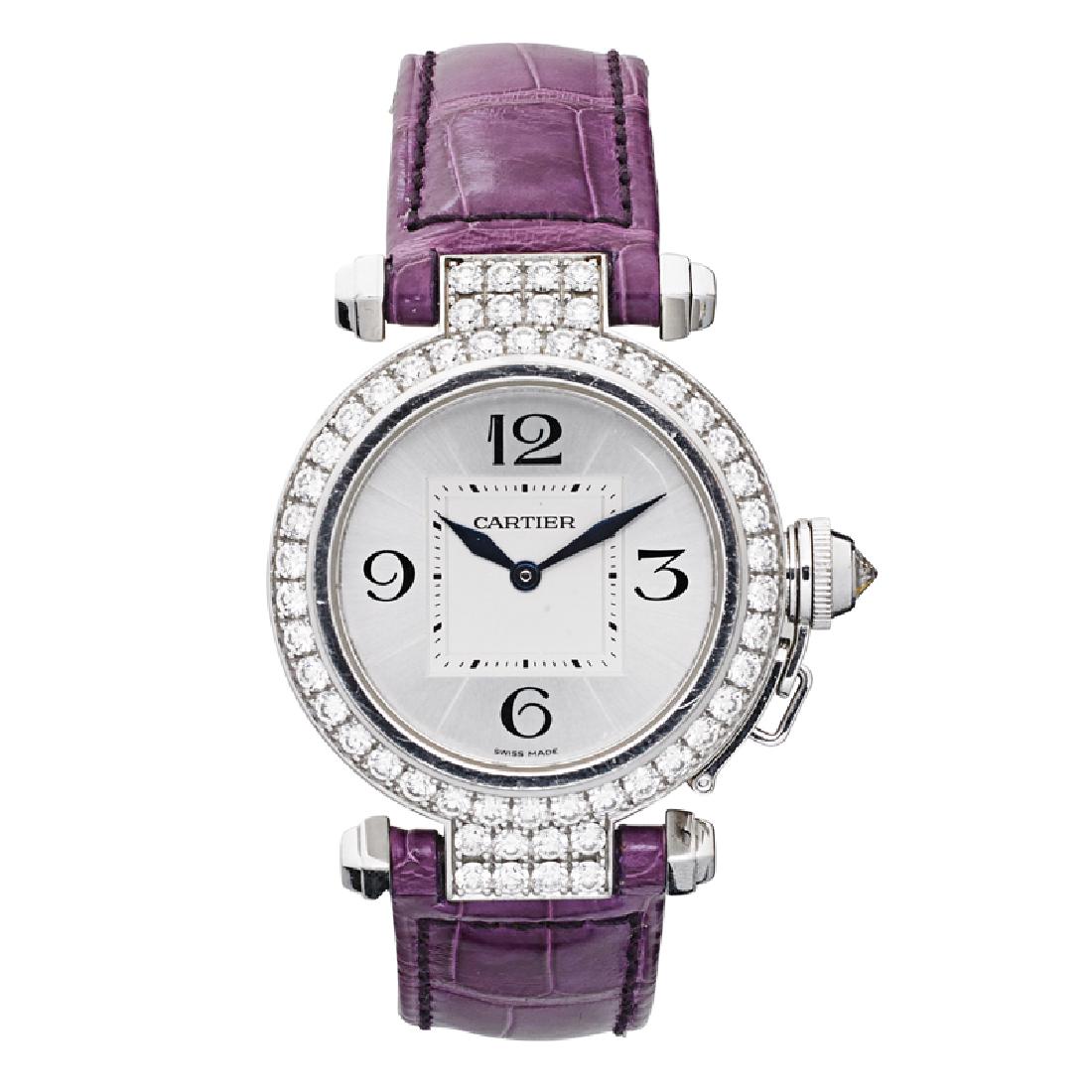 LADY'S CARTIER DIAMOND & WHITE GOLD "PASHA" WATCH (1 of 3)