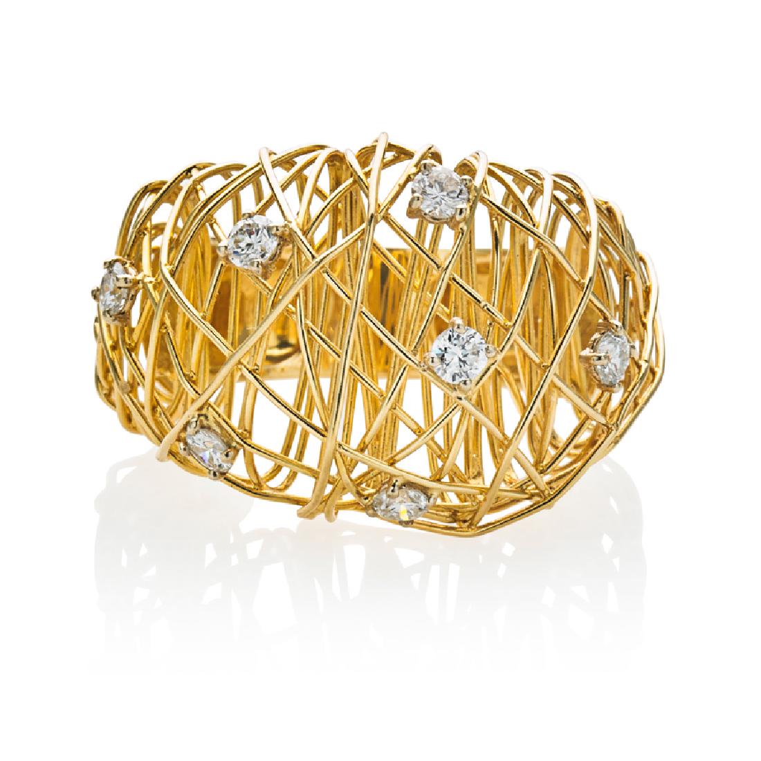 DIAMOND & YELLOW GOLD WIRE BOMBE RING (1 of 1)