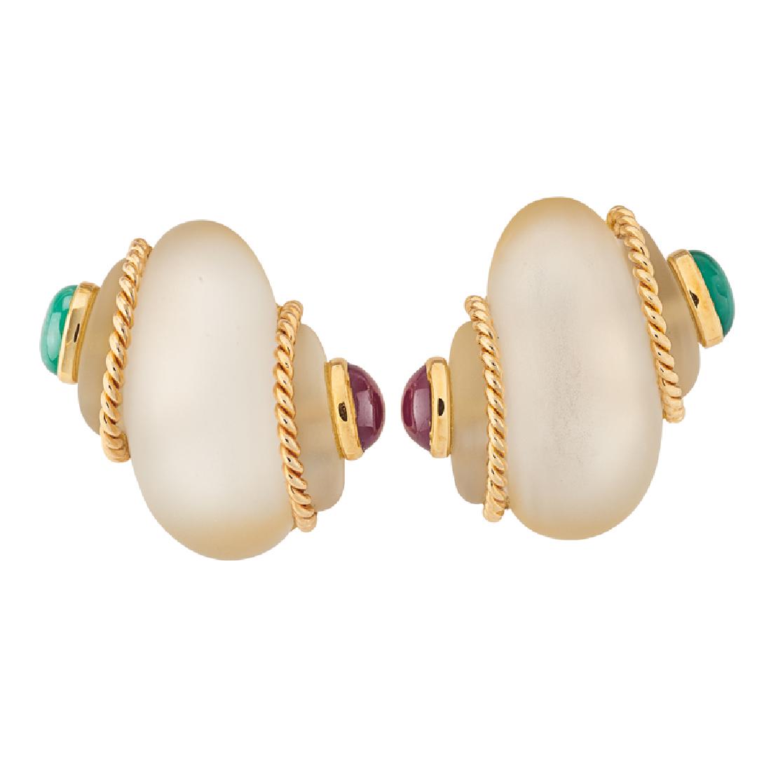 VEDURA RUBY & EMERALD ROCK CRYSTAL TURBO SHELL EARRINGS (1 of 1)