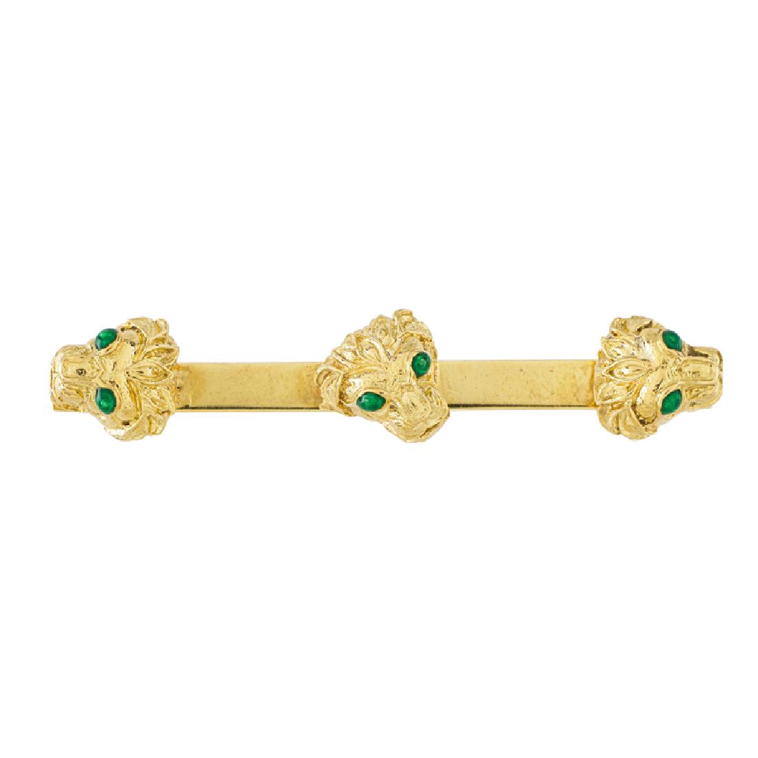 DAVID WEBB EMERALD & YELLOW GOLD LION HEAD BAR BROOCH (1 of 3)