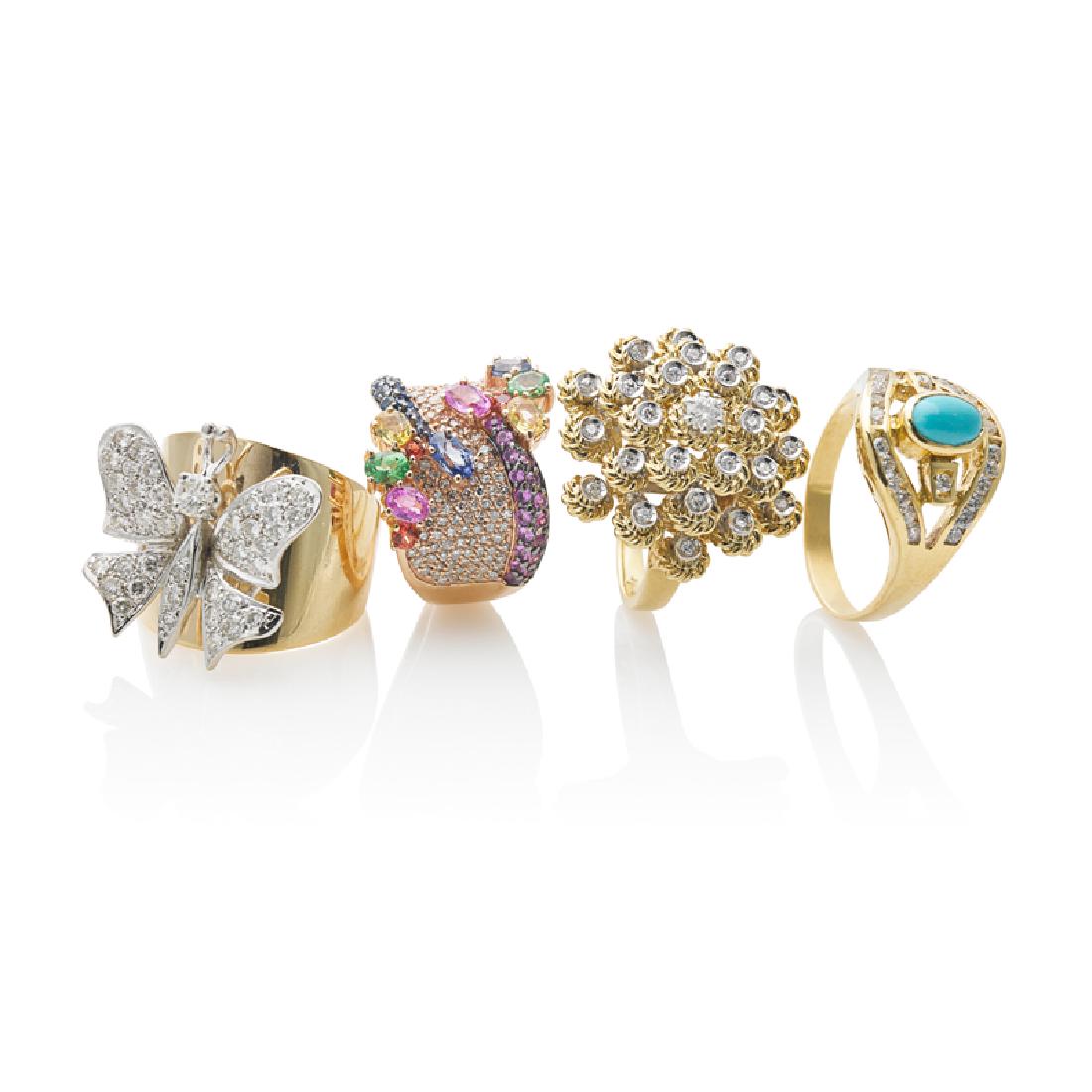 GROUP OF DIAMOND OR GEM SET YELLOW GOLD RINGS (1 of 1)