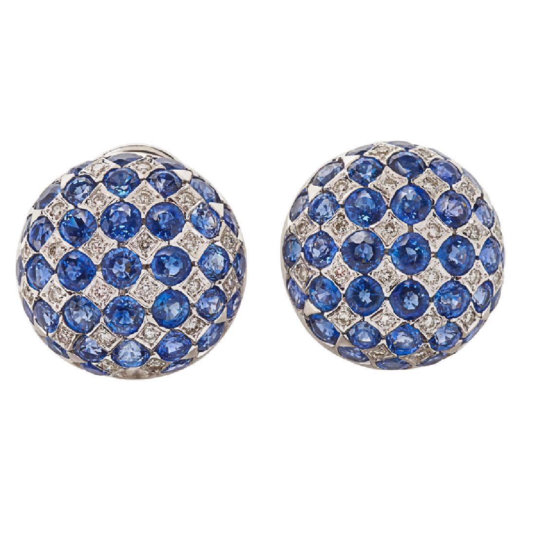 SAPPHIRE, DIAMOND & WHITE GOLD EAR CLIPS (1 of 1)