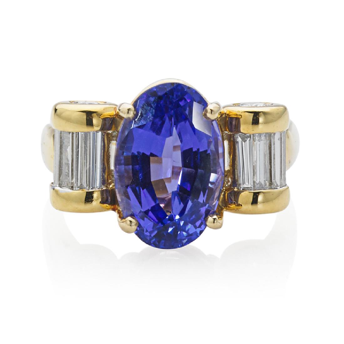 TANZANITE, DIAMOND & YELLOW GOLD RING (1 of 1)