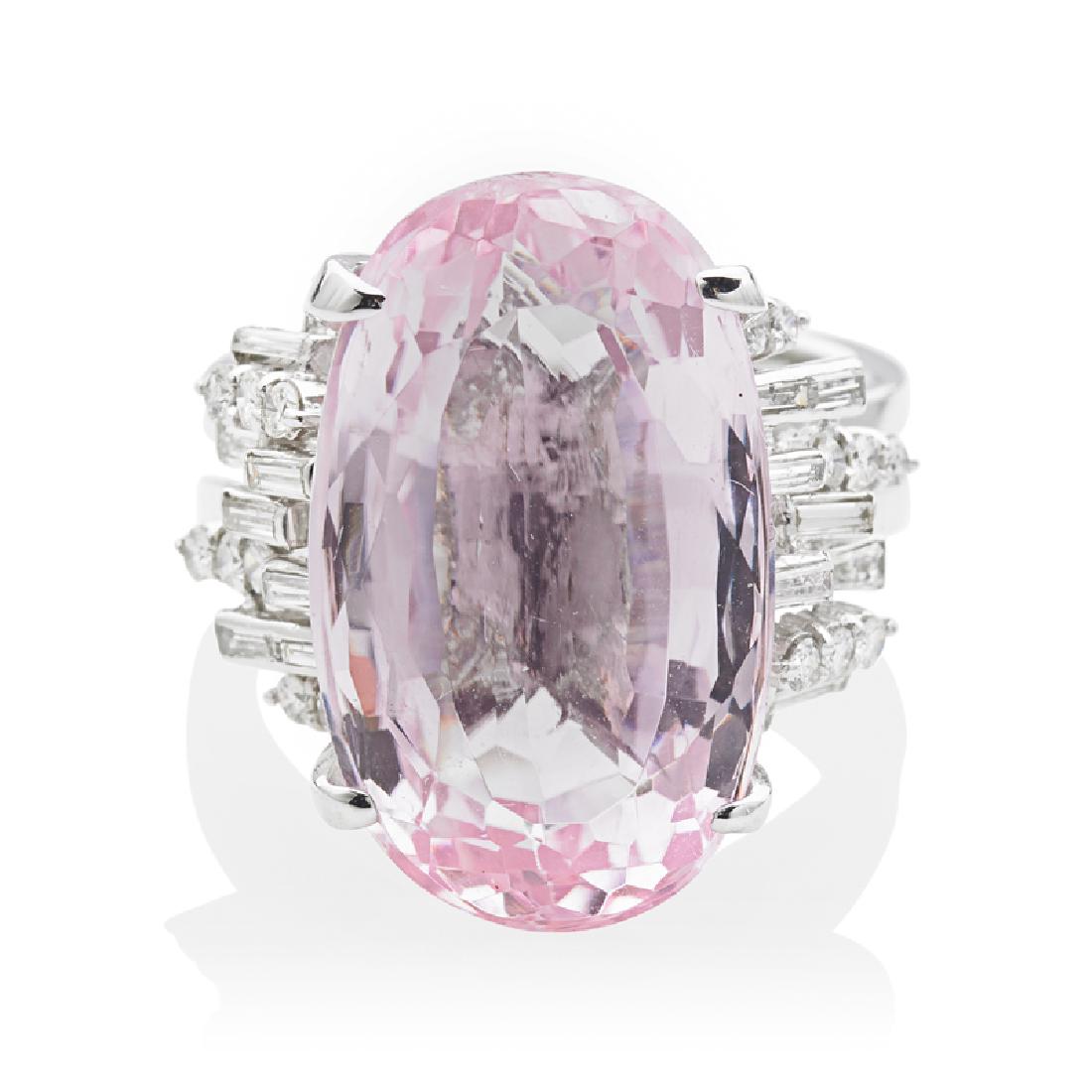 KUNZITE, DIAMOND & WHITE GOLD RING (1 of 1)