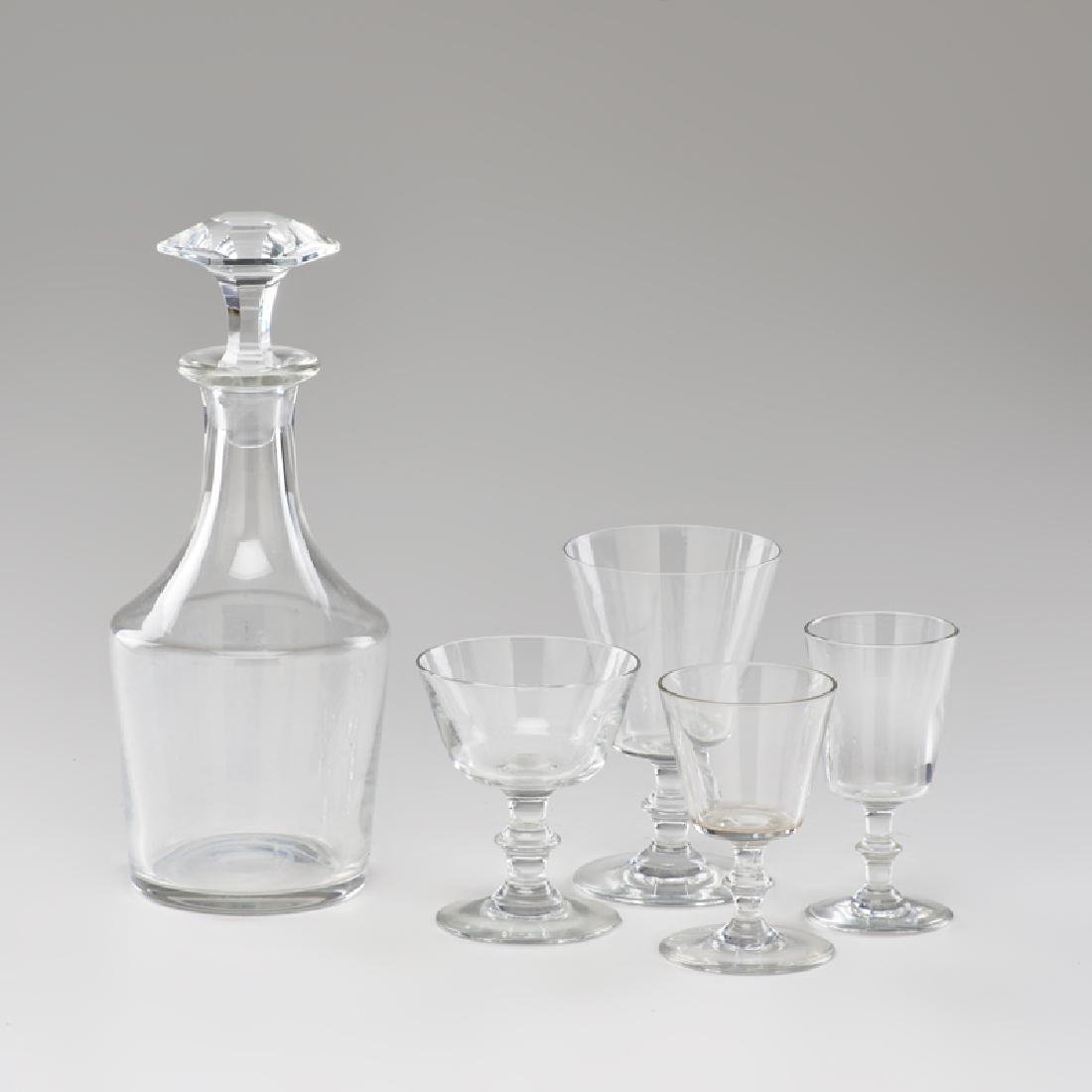 BACCARAT: "Provence" pattern stemware set, partial service for six: decanter (11"), six champagne saucers (4 1/2"), six water goblets (6"), six white wine glasses (5"), and five red wine glasses (5"), France, m