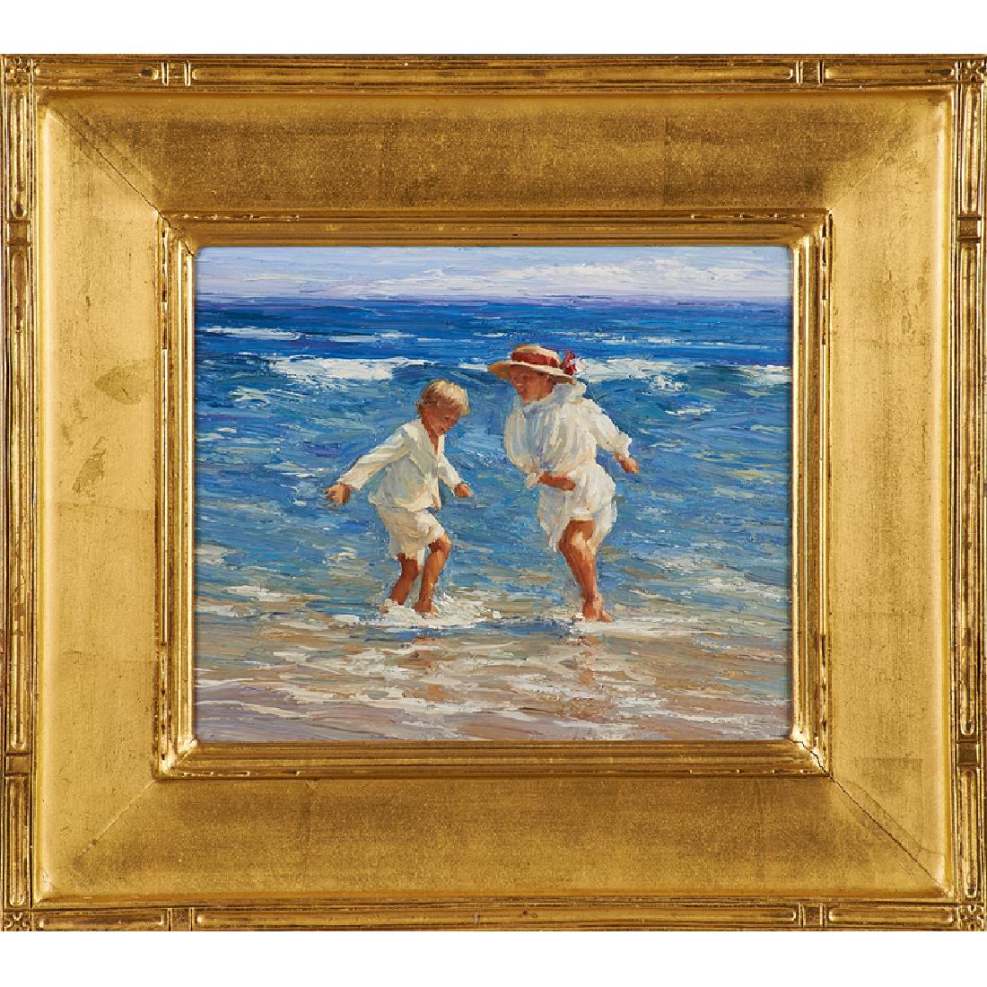 BRIAN BECKEN (American, b. 1949): Oil on panel "Splashing" (framed) Signed and titled to verso 10" x 12"