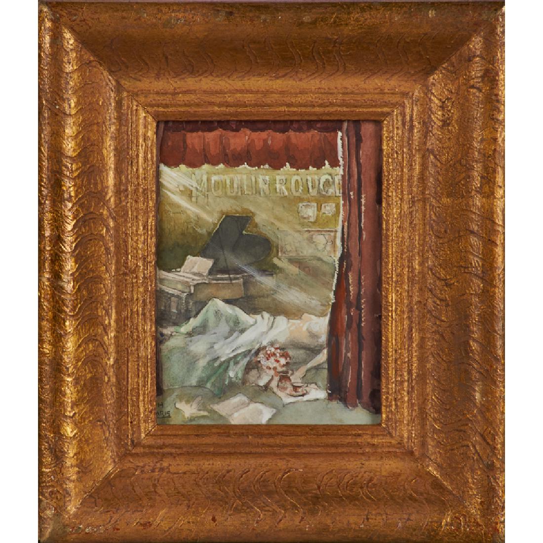 CHARLES HARGENS (American, 1893-1997): Watercolor and graphite on paperboard "Moulin Montmartre," 1986 (framed) Initialed to recto and verso, titled and dated to verso 8" x 6"