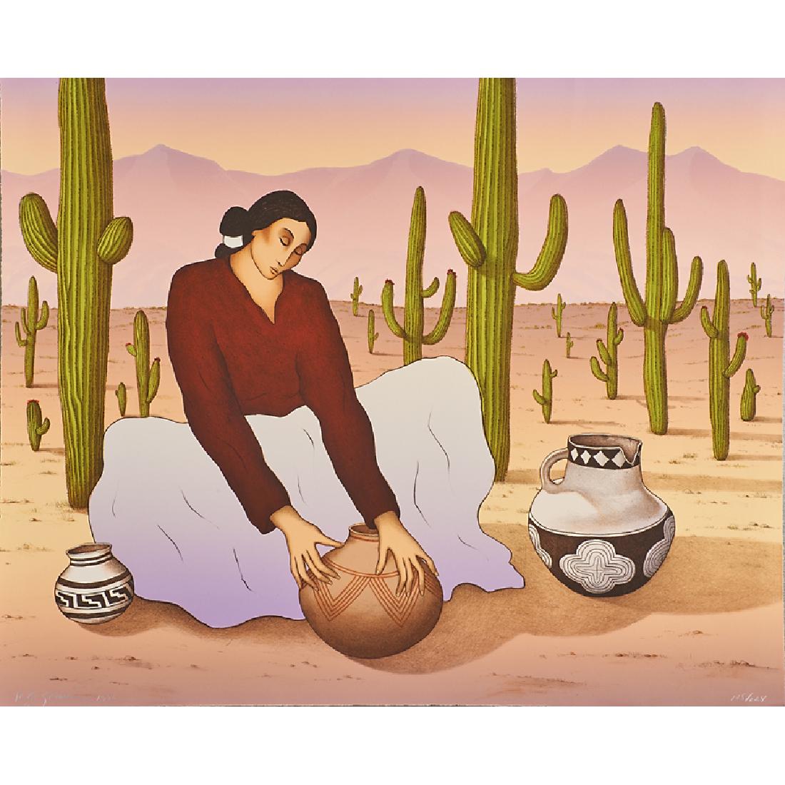 R. C. GORMAN (American, 1932-2005): Lithograph in colors "Saquaro," 1990 (unframed) Signed, dated and numbered 128/224 30 1/2" x 38"
