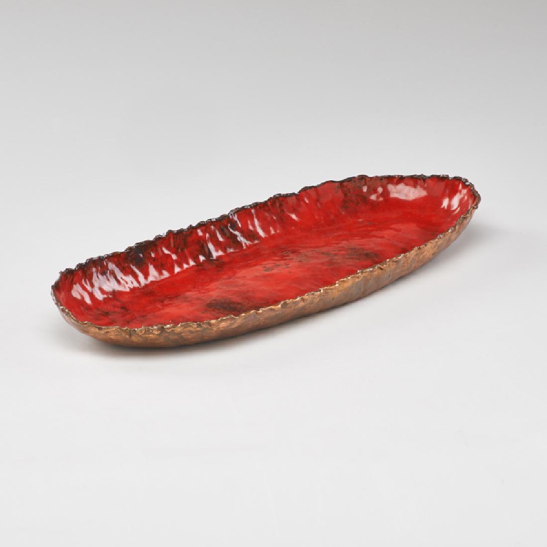 MARCELLO FANTONI (1915 - 2011); RAYMOR: Oval tray, Italy, ca. 1960 Enameled copper Marked 1 1/4" x 14" x 5 1/2"