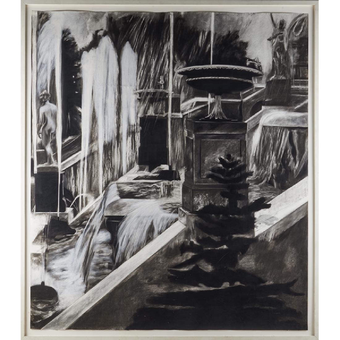 MICHELE ZALOPANY (American, b. 1955): Charcoal and pastel on paper "The Fountain," 1984 (framed) Signed and dated 68 1/4" x 59 1/2" (sheet) Provenance: P.P.O.W., New York (label to verso)