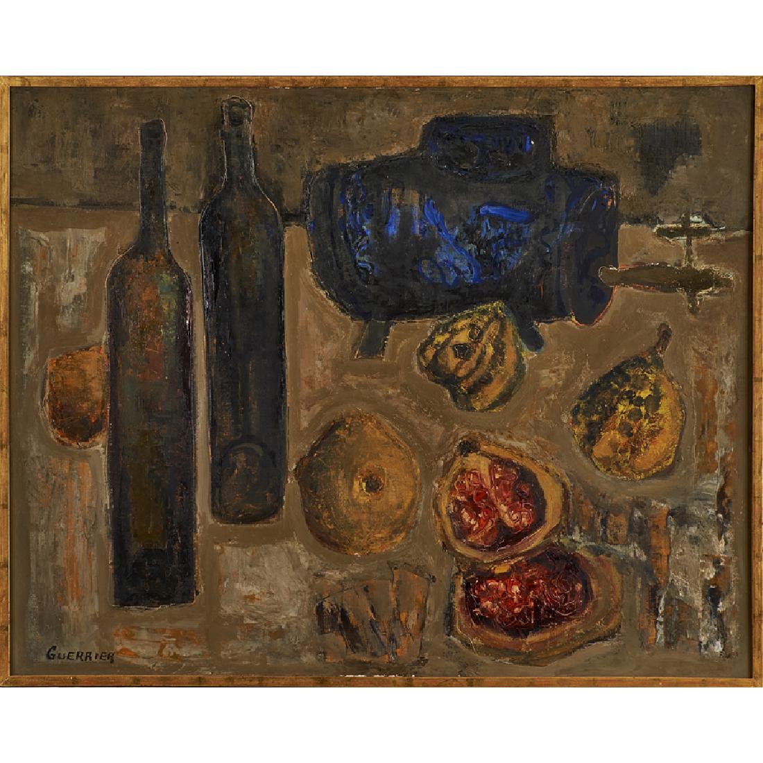 RAYMOND GUERRIER (French, 1920-2002): Oil on canvas Untitled (still life with pomegranates)(framed) Signed 28 3/4" x 36 1/4"