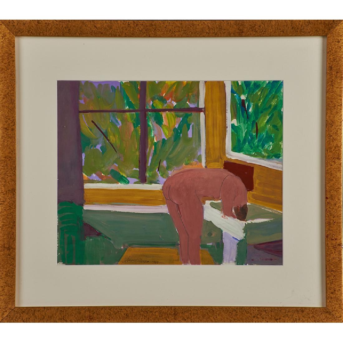 AUGUST MOSCA (Italian/American, 1909-2002): Gouache on paper Untitled (girl at sink), 1969 (framed) Signed and dated 11 1/4" x 13 3/4" (sight)