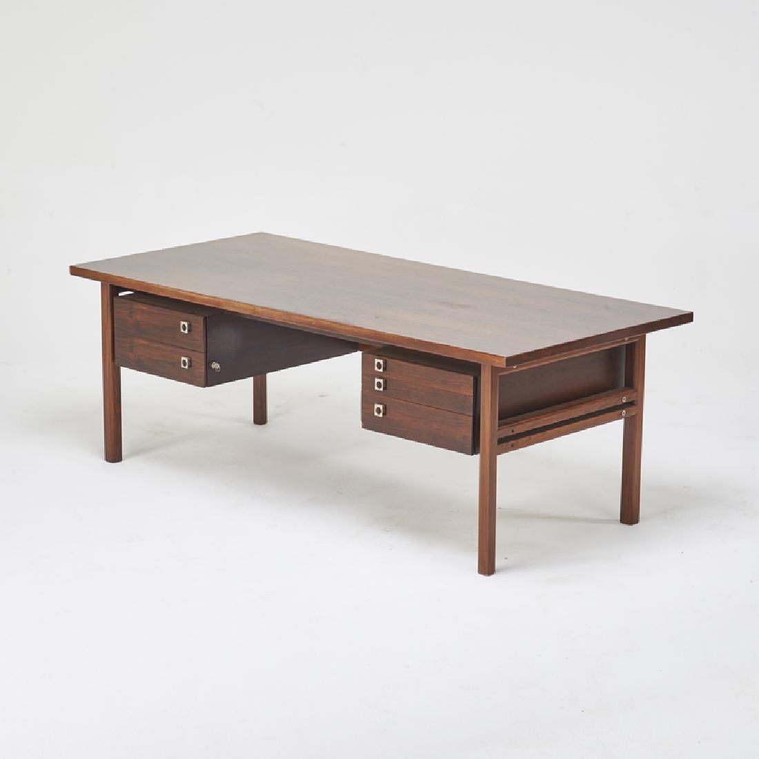 ARNE VODDER; SIBAST MOBLER: Large desk, ca. 1960/70s Rosewood Foil label 28" x 80 1/2" x 37 1/2"