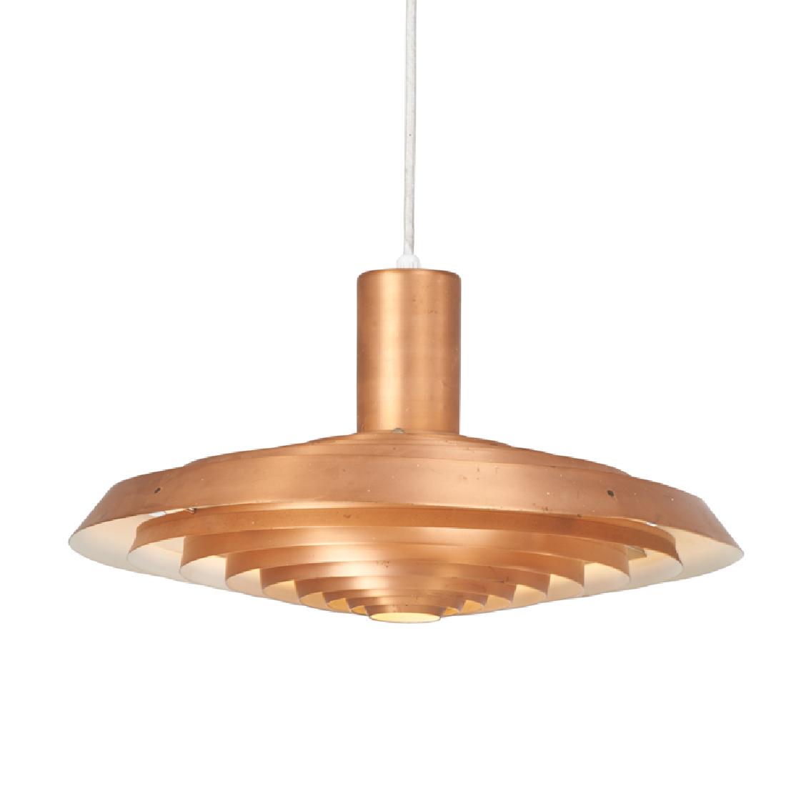 POUL HENNINGSEN; LOUIS POULSEN: Pendant lamp designed for Langelinie Pavilion, Denmark, 1960s Copper, chromed steel Unmarked 9" x 16" dia.