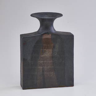 WILLIAM WYMAN (1922-1980): Slab bottle vase, Massachusetts, 1956 Glazed stoneware Signed and dated 12 1/4" x 8 3/4" x 2 1/2"