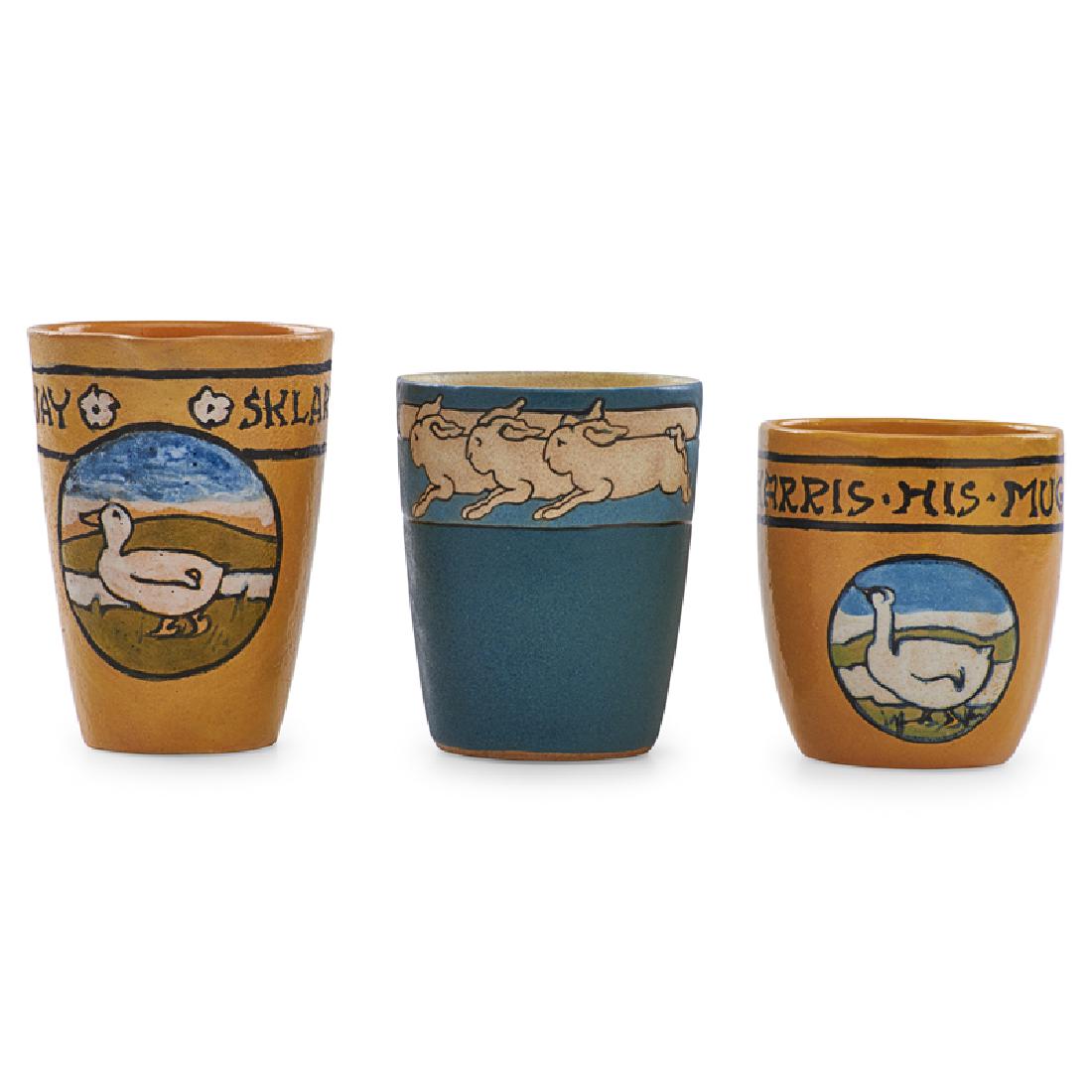 SATURDAY EVENING GIRLS Three mugs/cups: SATURDAY EVENING GIRLS Mug, milk pitcher, and cup with geese and rabbits, Boston, MA, 1910s-20s All signed, two dated, one "HARRIS HIS MUG" and another "BURTON JAY SKYLAR'S MUG" Tallest: 4 1/2"