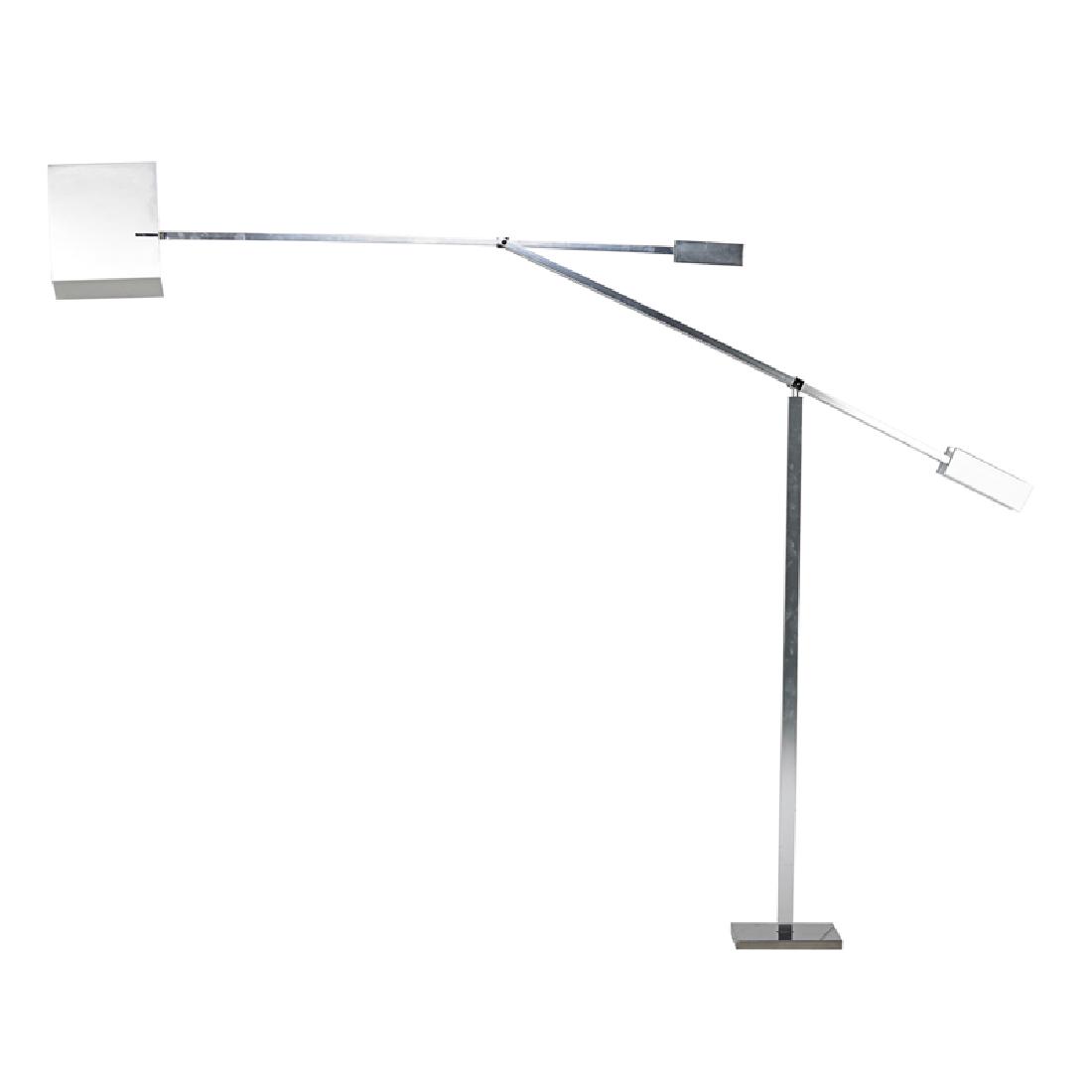 ANGELO BROTTO Giraffe floor lamp: ANGELO BROTTO (1914 - 2002) ESPERIA Giraffe floor lamp, Italy, 1970s Chrome-plated steel, aluminum, single socket Unmarked As shown: 77" x 106" x 11 1/4" sq. (at base)