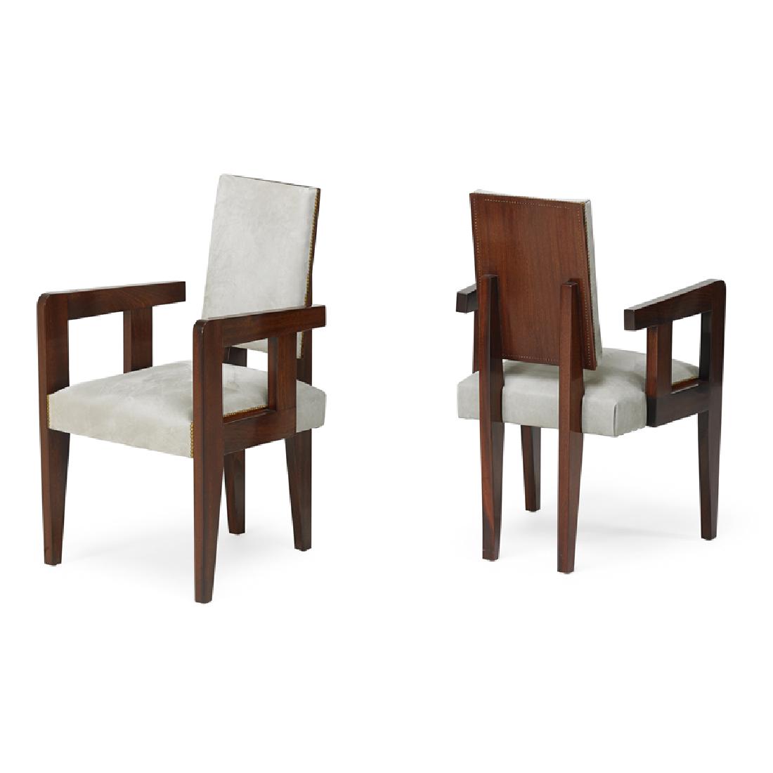 ANDRE SORNAY Pair of armchairs: ANDRE SORNAY (1902 - 2000) Pair of armchairs, France, 1930s Lacquered mahogany, leather, brass, copper Unmarked 34" x 20 3/4" x 20" Provenance: Bernd Goeckler, Inc., New York Private Collection, New Y