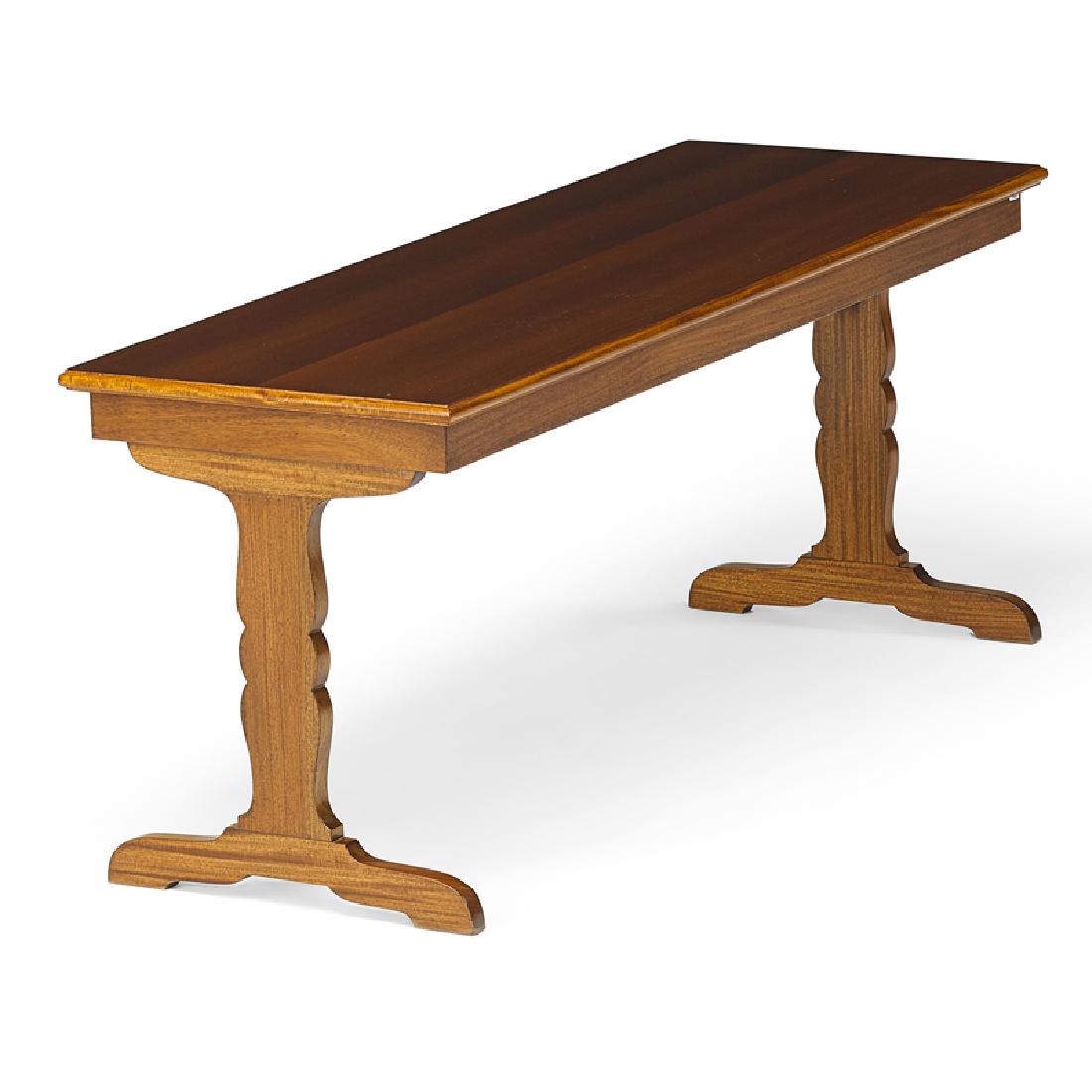 JEAN MICHEL FRANK; COMTE Low table: JEAN-MICHEL FRANK (1895 - 1941) COMTE Low table, Buenos Aires, Argentina, ca. 1940 Mahogany, oak Manufacturer brass label 18 1/2" x 44 1/2" x 16"