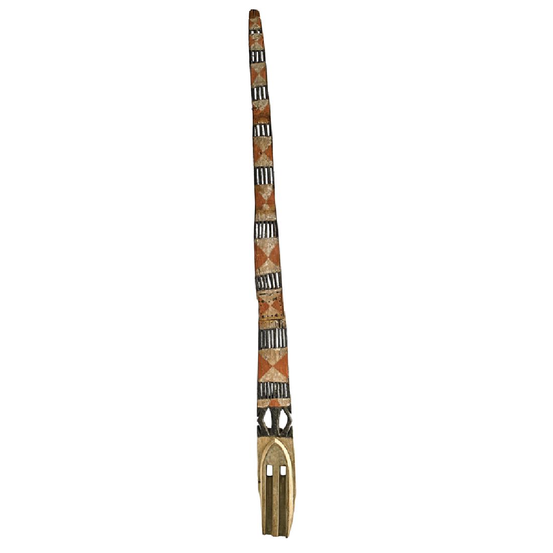 DOGON, SIRIGE MASK, MALI: 1st half 20th c. Carved wood, paint 121" x 8" x 7" Provenance: Allan Stone Collection, New York The sirige mask binds the Dogon people of Mali to the celestial world of heaven (where the afterworld ex