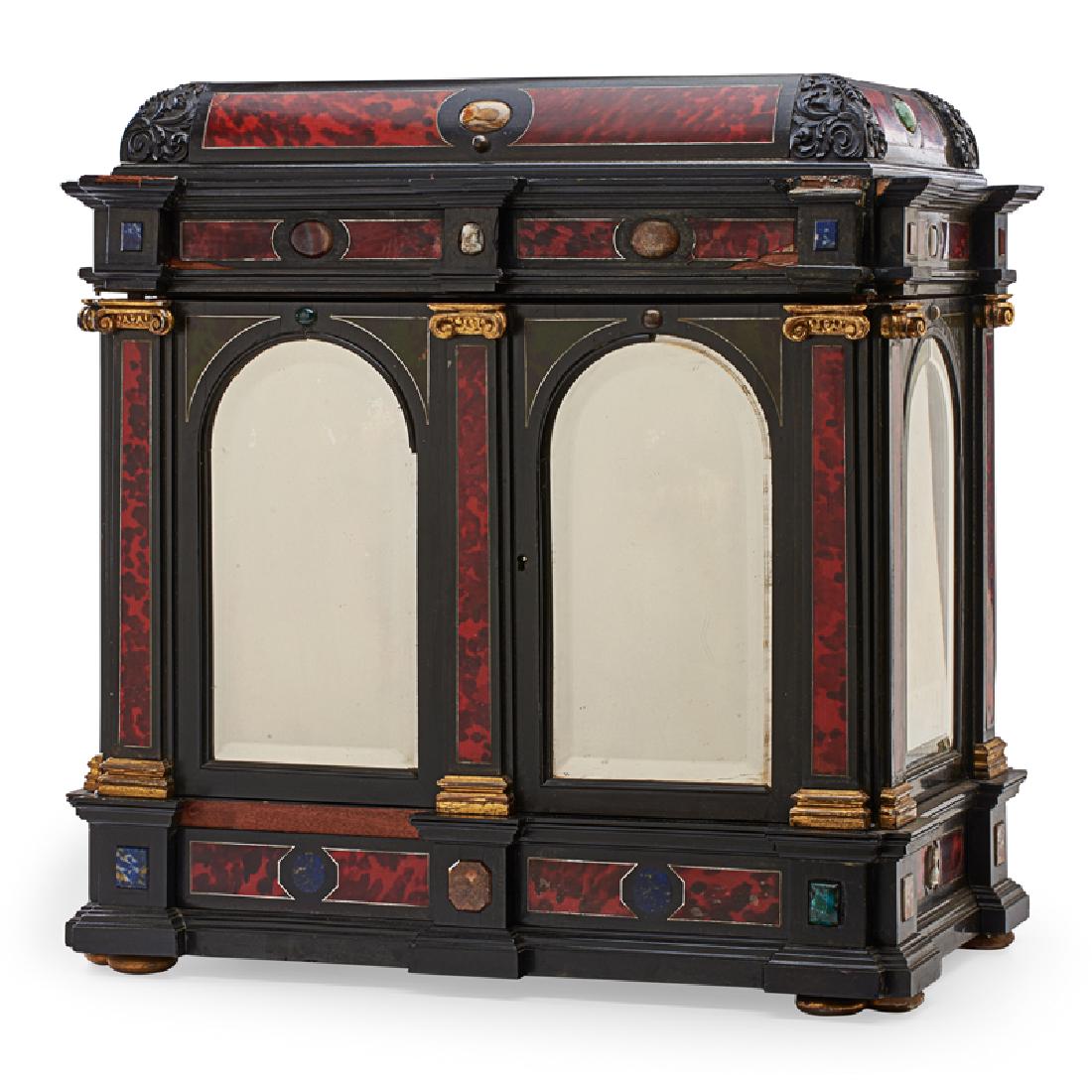 ITALIAN TABLE CABINET: In hardstone and lava, mirrored doors opening to plain interior, Italy, 18th c. 18 3/4" x 11 1/4" x 19" Provenance: Didier Aaron Gallery