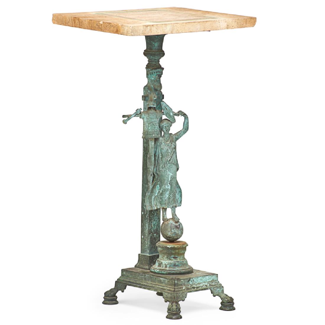 ITALIAN PEDESTAL: Rectangular marble top raised on a bronze pedestal flanked by a maiden, Naples, 19th c. 35 3/4"