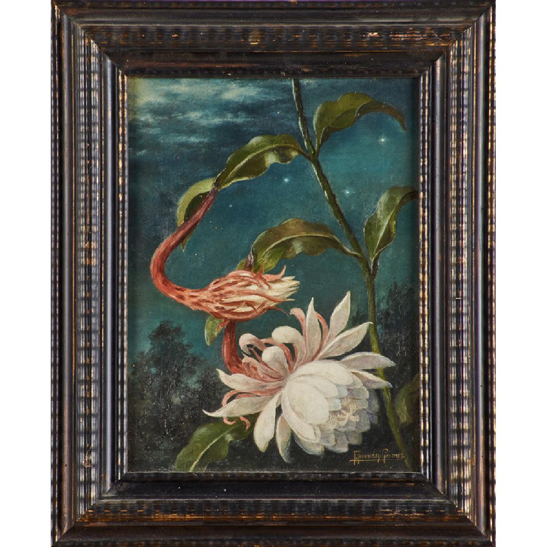 F. FERNANDEZ GIMENEZ (Spanish, 1841-ca. 1931): Night Blooming Cereus" Oil on canvas Signed 16" x 12