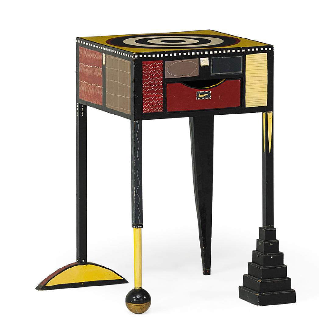 DANIEL M. HALE SIDE TABLE: Carved and polychromed; Signed and dated 1988; 31" x 26 1/2" x 20"