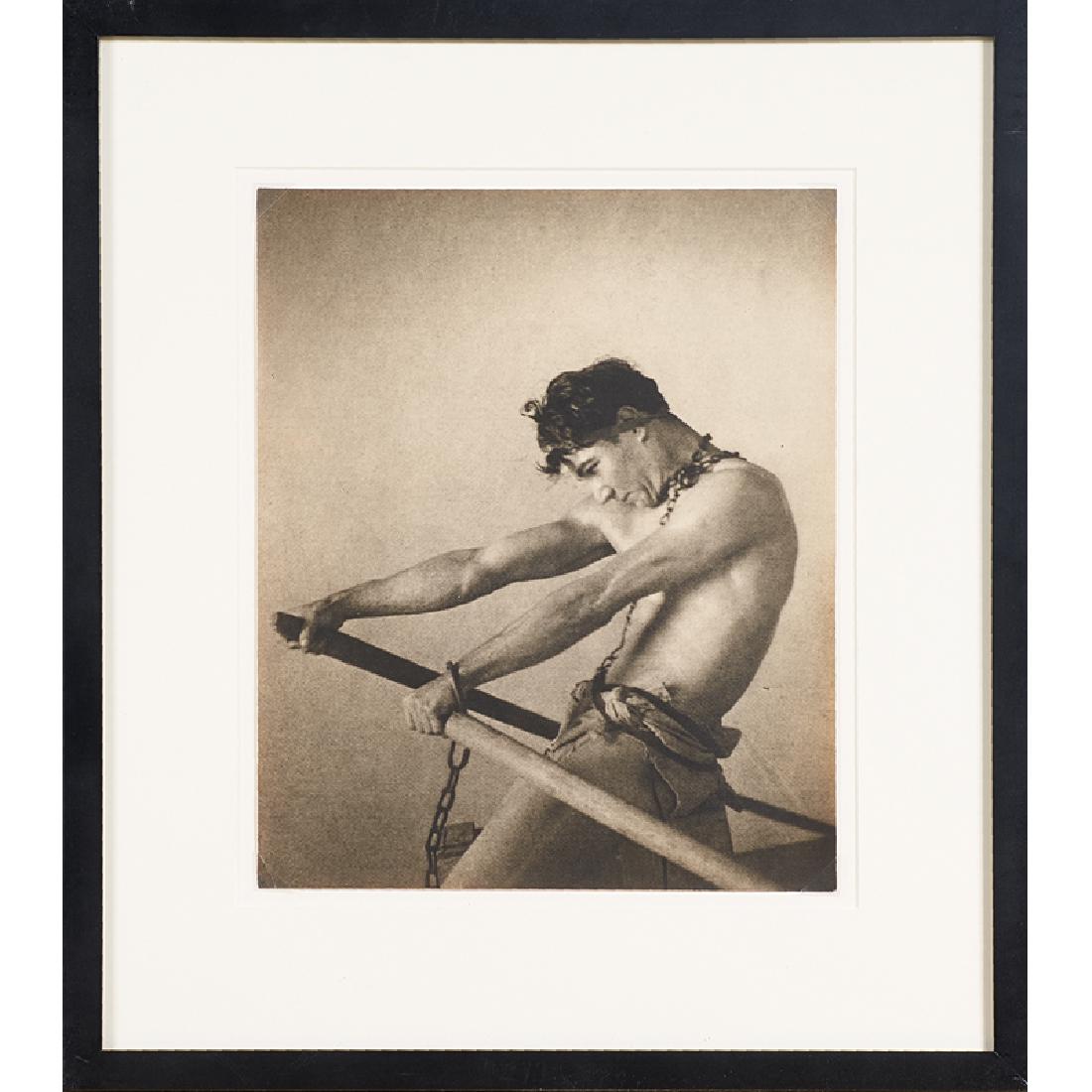 WILLIAM MORTENSEN (American, 1897-1965): "The Oarsman (The Galley Slave)," ca. 1926; Bromoil print (framed); Signed to verso; 12 1/2" x 10 1/4" (sheet); Literature: Mortensen, William. "American Grotesque: The Life and Art of William Mortens