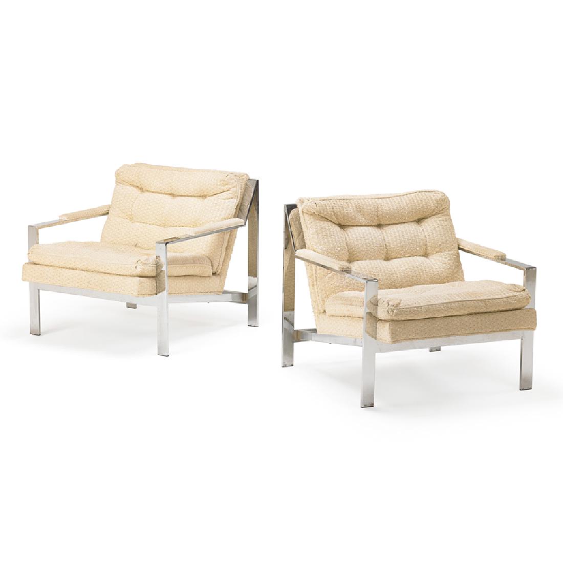 CY MANN PAIR OF ARMCHAIRS: Chrome, steel, upholstery, USA, 1970s; 28" x 29 1/2" x 33"