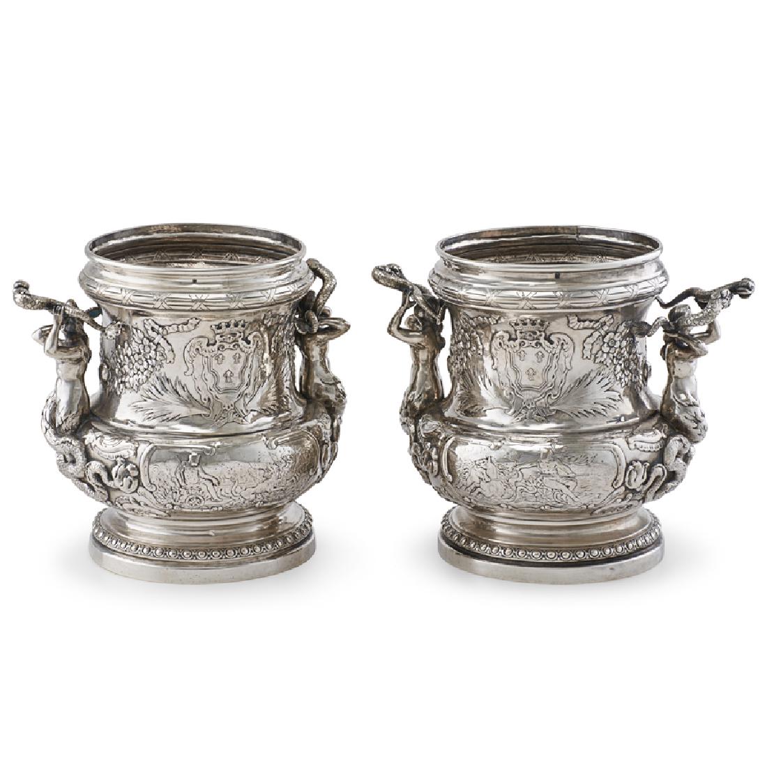 PAIR OF GERMAN SILVER WINE COOLERS
