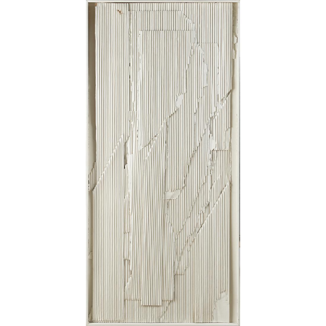 RUTH REESE (American, 1935-2015): Four mixed media door panels, 1989; Each initialed and dated; 63 1/2" x 28 1/2" (three, each), smallest: 63 1/2" x 25 1/2"; Provenance: Estate of Ruth and Hans Fiuczynski