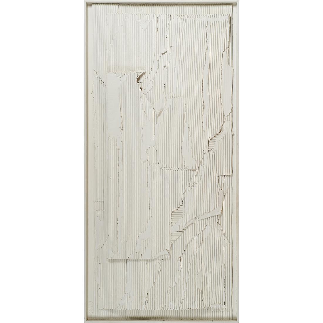 RUTH REESE (American, 1935-2015): Four mixed media door panels, 1989; Each initialed and dated; 63 1/4" x 29 3/4" (largest), 63 1/4" x 25 1/2" (three, each); Provenance: Estate of Ruth and Hans Fiuczynski