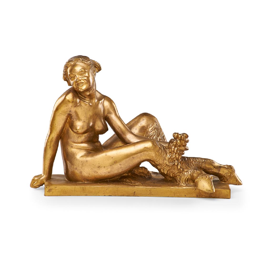 ALFREDO BIAGINI (Italian, 1886-1952): La Faunessa," 1928; Gilt-bronze; Signed and dated with foundry mark; 15 1/2" x 23 1/2" x 9
