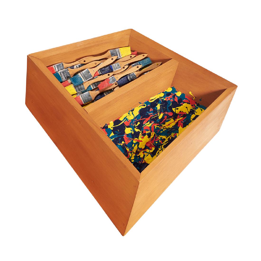 JOHN OKULICK (American, b. 1947): "Still Life," 1981; Mixed media construction with paintbrushes and acrylic; Signed, titled and dated to verso; 29" x 30 1/2"; Provenance: Gallery Ninety-Nine, Florida (label to verso)