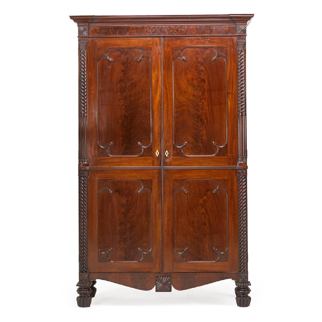 SCOTTISH REGENCY LINEN PRESS: Mahogany, Scotland, second quarter 19th c.; 89 1/2" x 55" x 24"