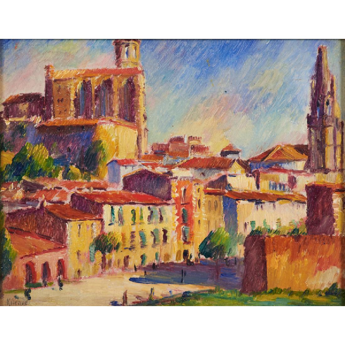 Max Kuehne (American, 1880-1968): Entrance to Pollensa, 1922; Oil on board (framed); Signed; 7" x 9" (sight); Provenance: Private Collection, Washington, DC