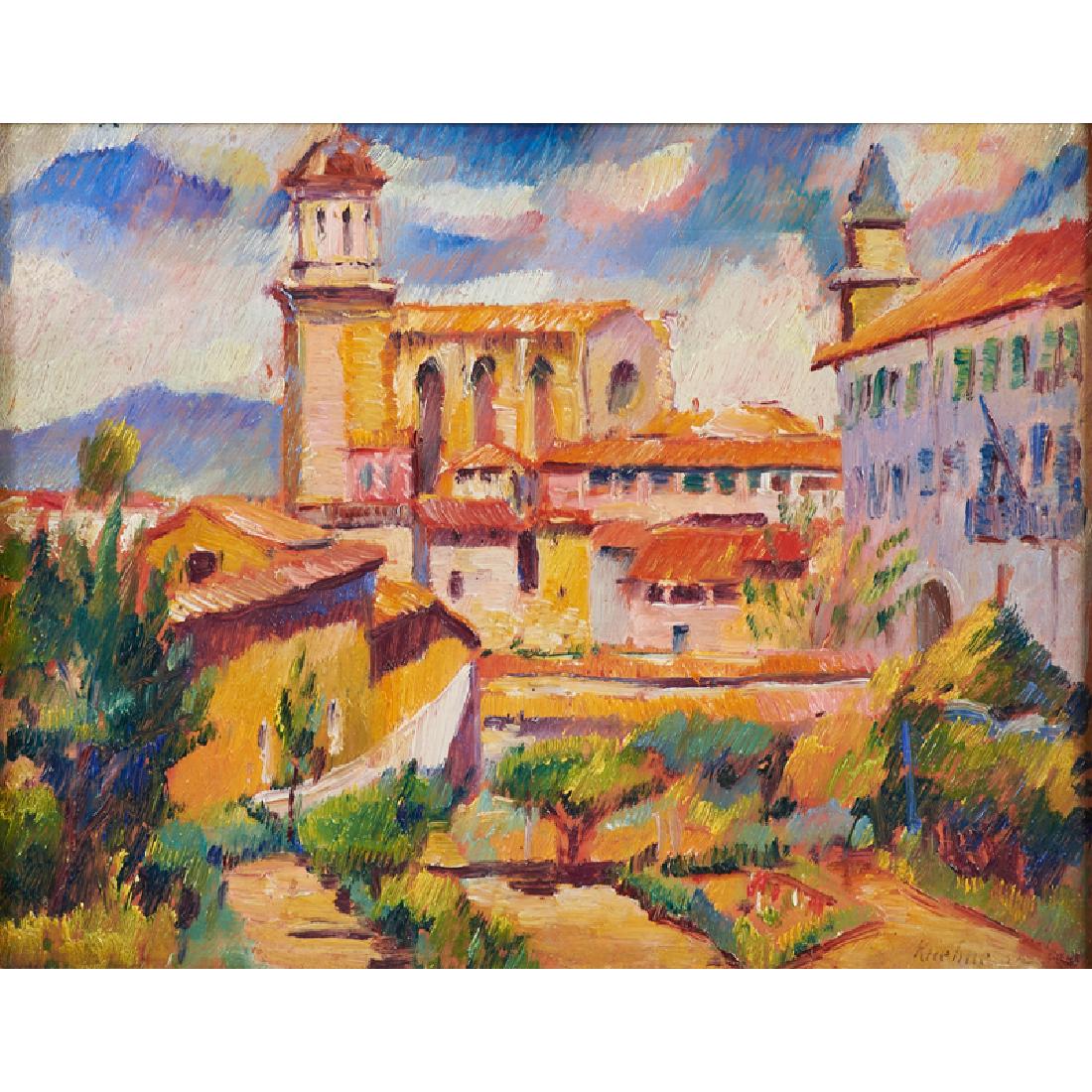 Max Kuehne (American, 1880-1968): From a Garden in Girona, 1922; Oil on board; Signed; 7" x 9" (sight); Provenance: Private Collection, Washington, DC