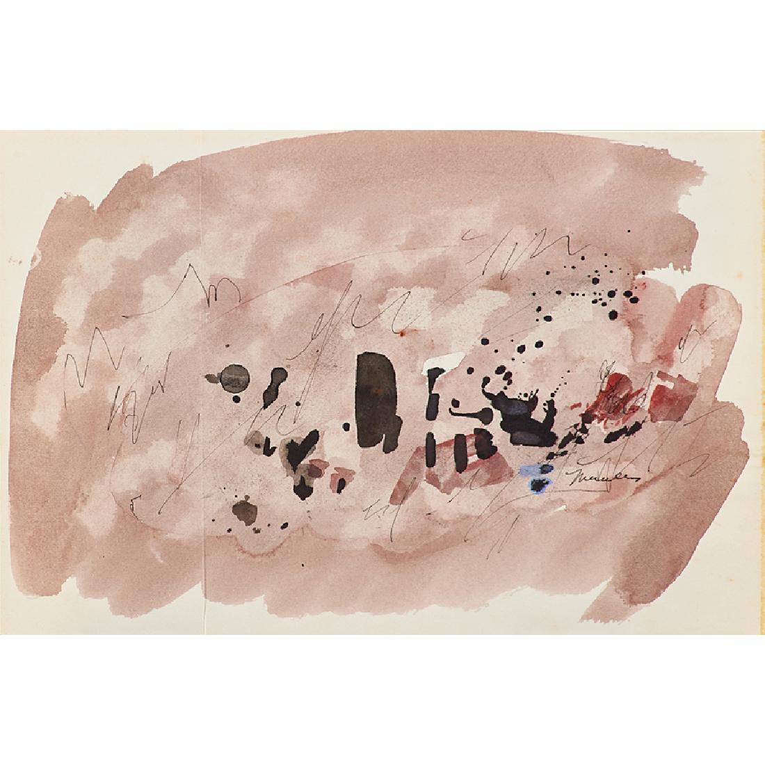 Mercedes Pardo (Venezuelan, 1921-2005): Homenaje a St. John Perse, 1959; Ink and watercolor on paper; Signed, dated and inscribed on verso "Para Clara y Abi con tanto y tanto carino, Paris, February 1962"; 8" x 12" (sheet); Provenance: The